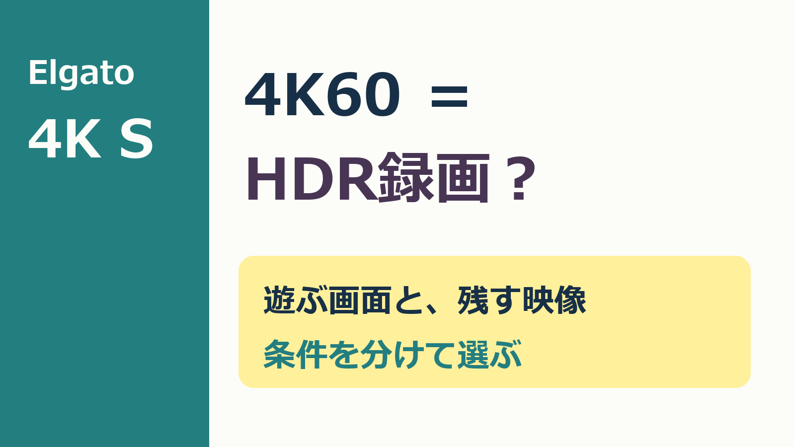 Elgato 4K Sの4K60とHDR録画の条件を分けて選ぶ見出し