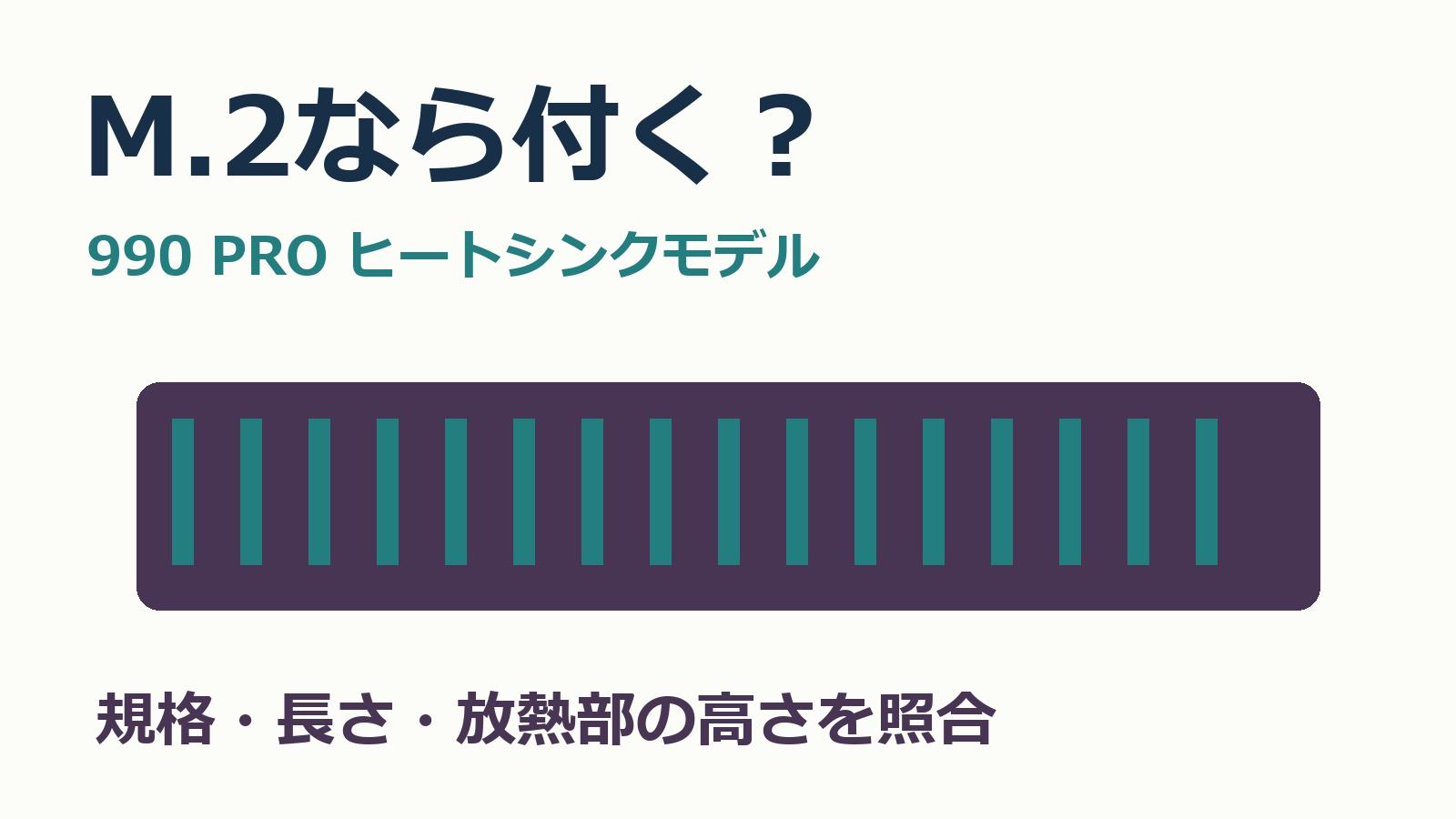 990 PROヒートシンク付き。M.2なら付くかを、規格・長さ・放熱部の高さで照合。