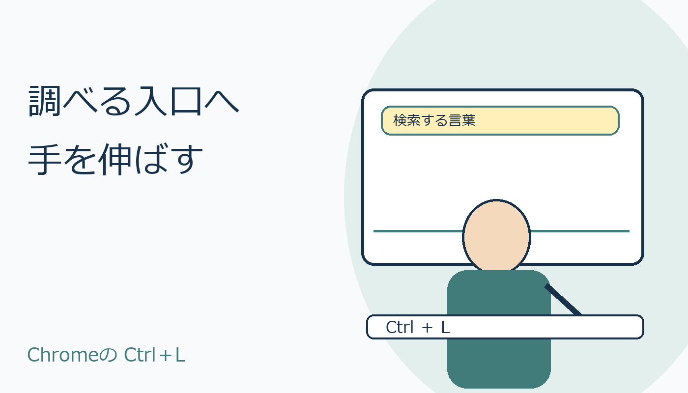 Chromeの検索入口を確認する人と画面のオリジナル表紙
