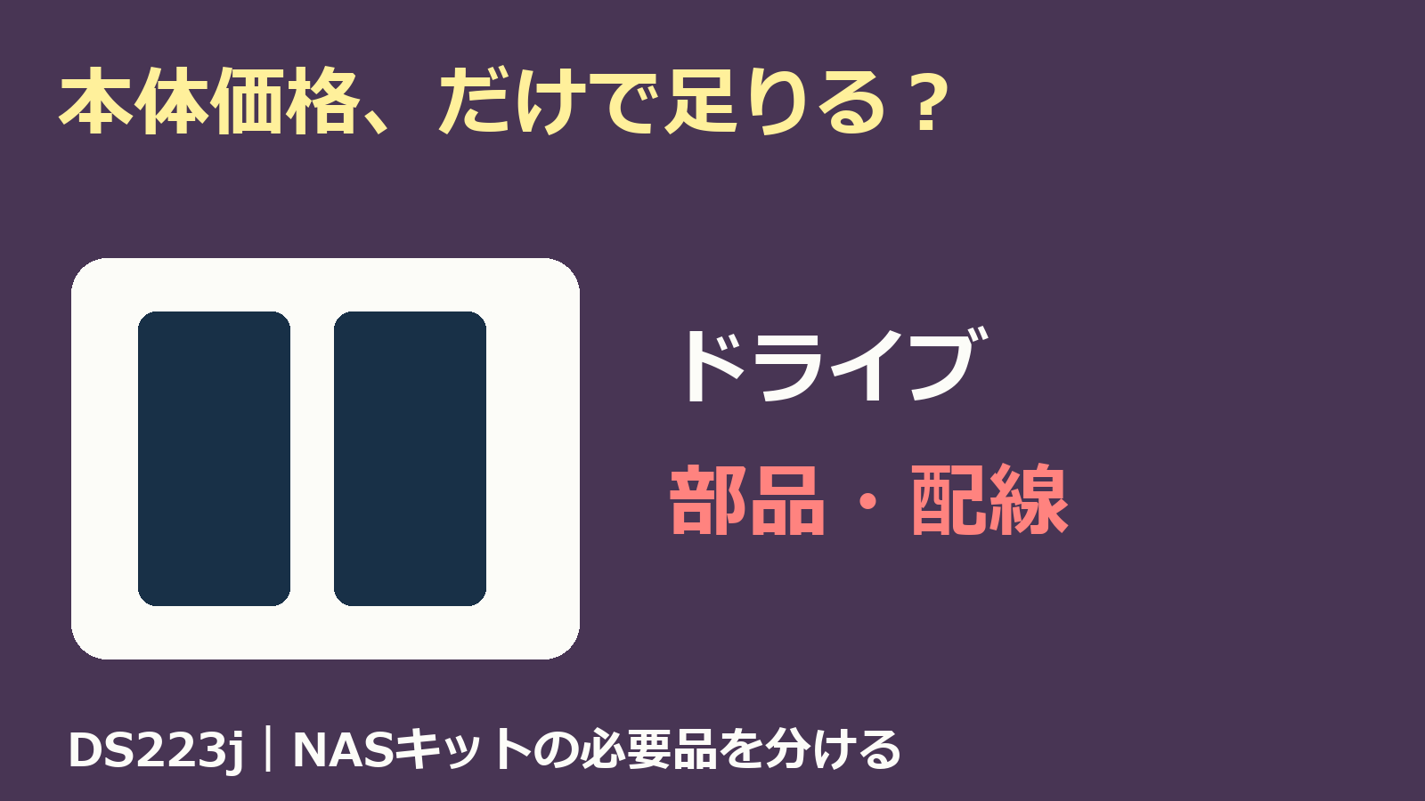 NAS本体価格と別売ドライブ部品配線を分ける独自イメージ