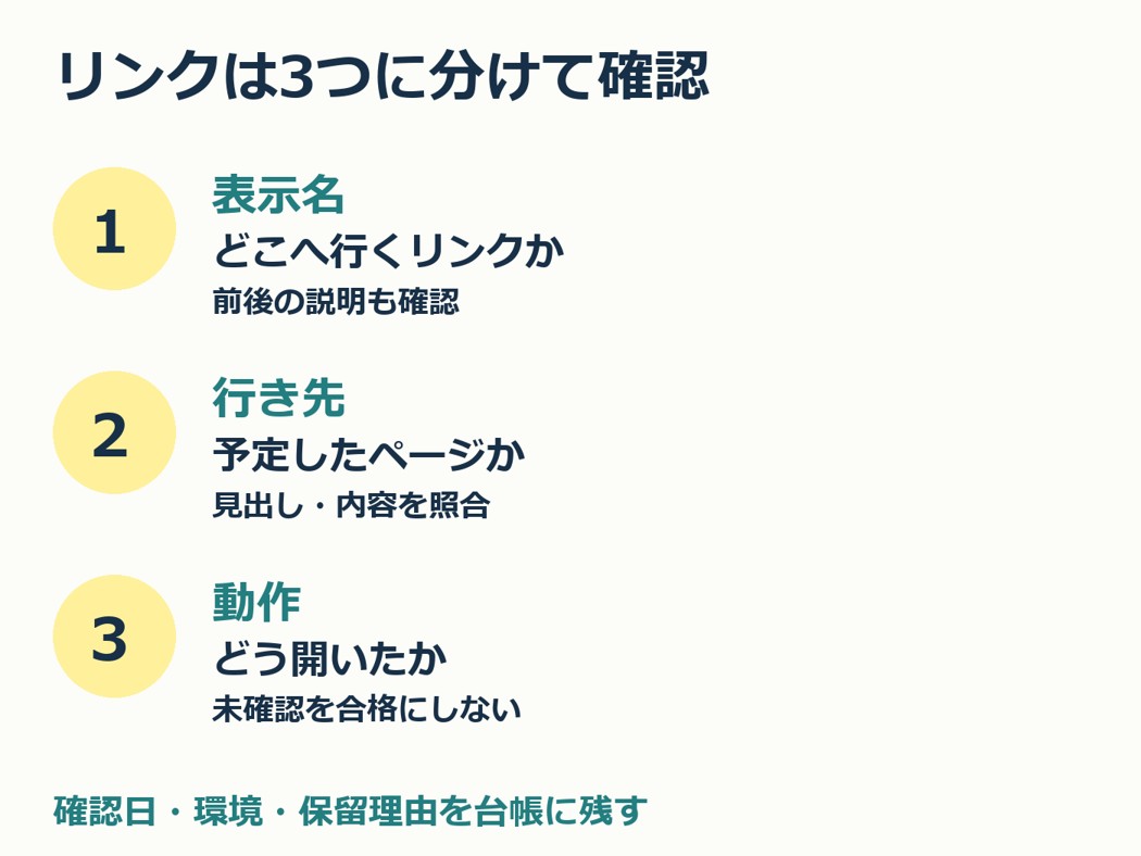 表示名・行き先・動作を分けるリンク点検の図