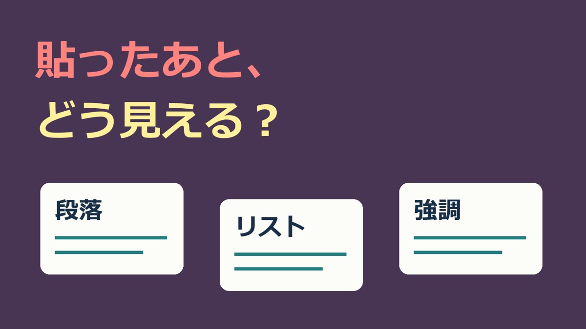 貼ったあと、どう見える？段落・リスト・強調の三つのカードをずらして並べた表紙。