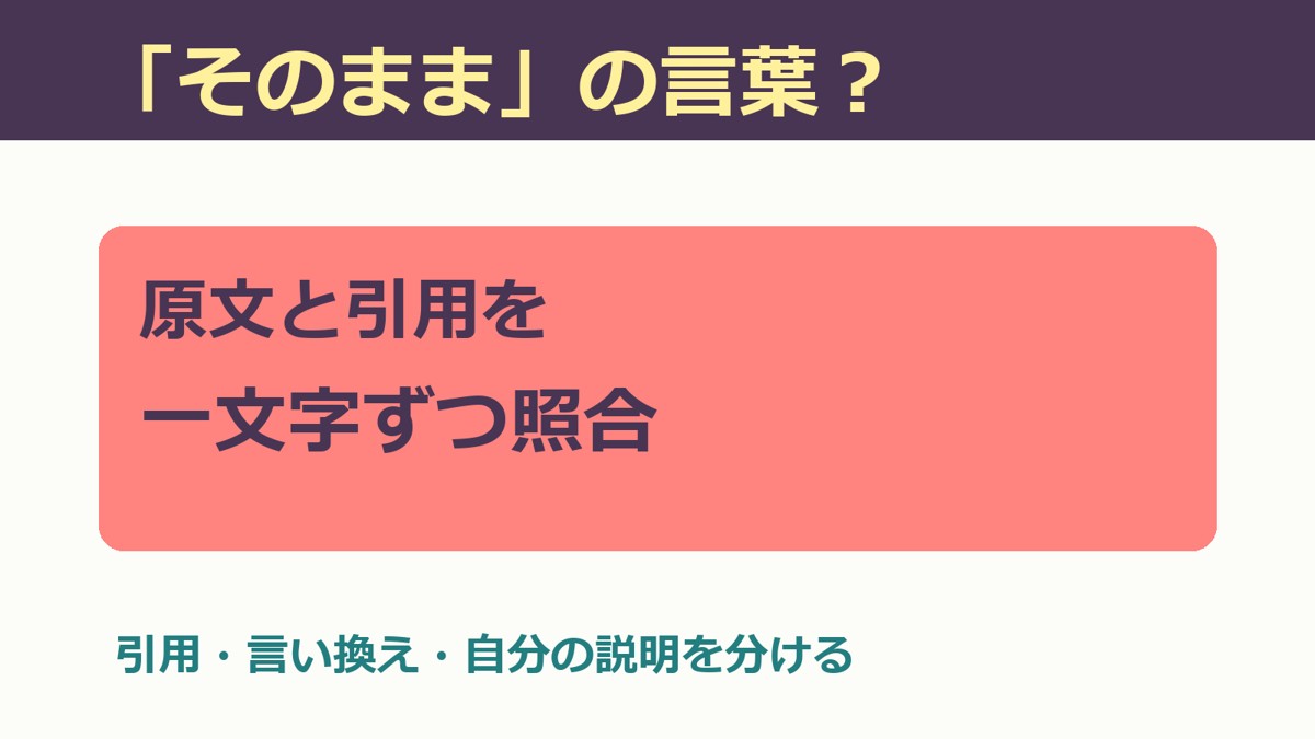 そのままの言葉か原文と引用を一文字ずつ照合する独自表紙